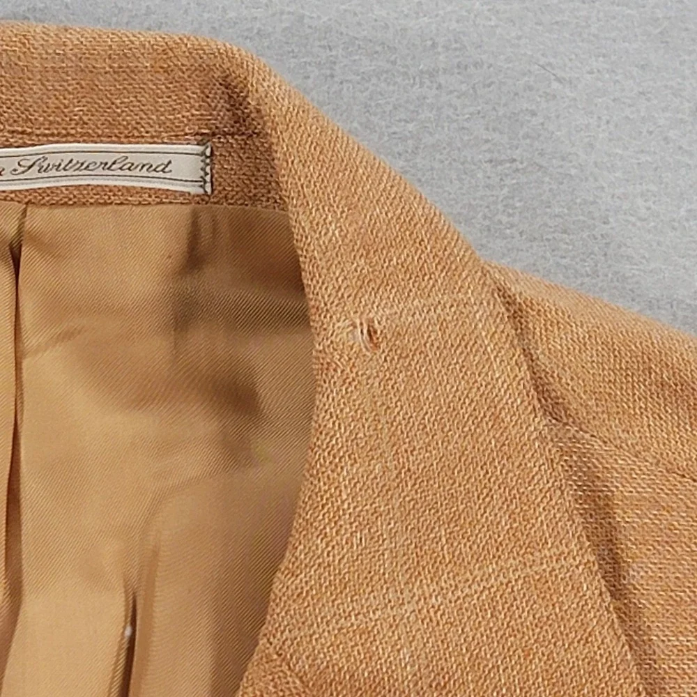Ermenegildo Zegna Linen Wool Sport Coat Blazer Tan Peach Windowpane 46L Italy